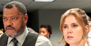 Laurence Fishburne as Perry White; Amy Adams as Lois Lane (Clay Enos, photo)